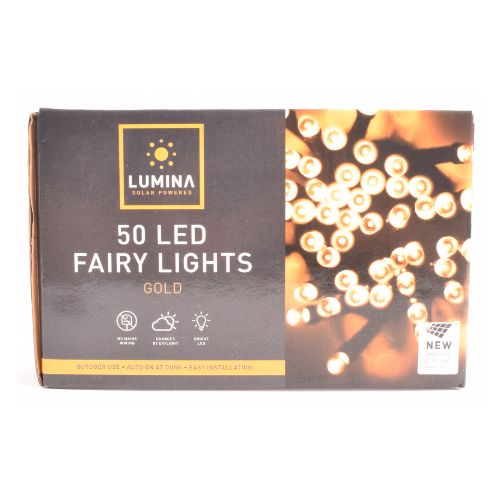 Lumina LED Fairy Solar Lights 50 Assorted Colours Christmas Indoor & Outdoor Lighting FabFinds Gold  