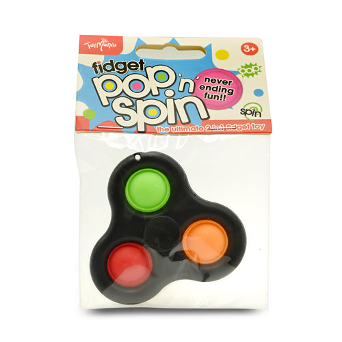 Fidget Pop 'n' Spin 2in1 3 Pops Fidget Toy Assorted Colours Toys FabFinds Black Spinner Green/Red/Orange  