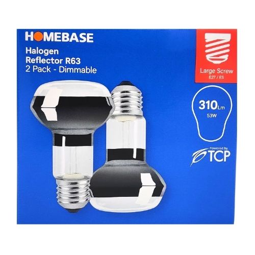 Homebase Halogen Reflector Light Bulbs R63 310LM 53W 2 Pk Home Lighting Homebase   