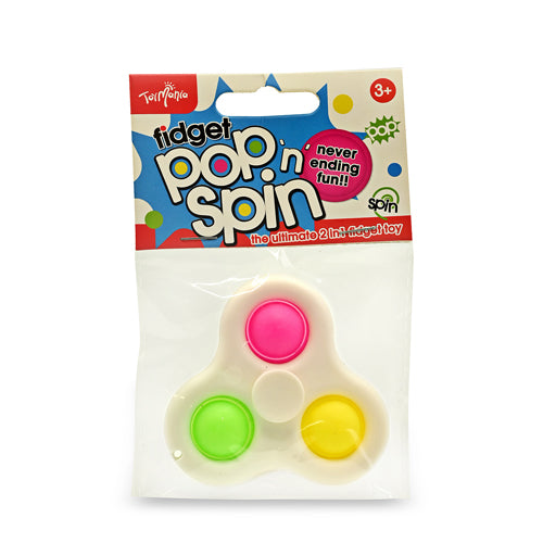 Fidget Pop 'n' Spin 2in1 3 Pops Fidget Toy Assorted Colours Toys FabFinds White Spinner Pink/Yellow/Green  