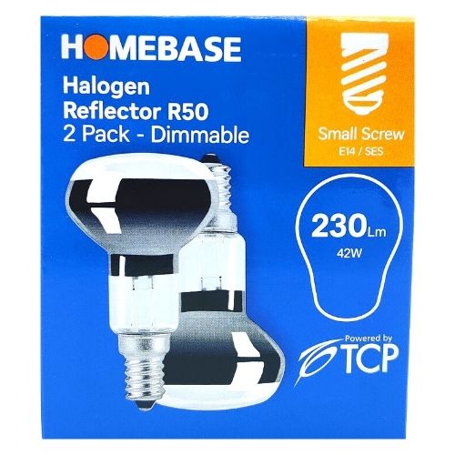 Homebase Halogen Reflector Light Bulb R50 230LM 42W 2 Pk Home Lighting Homebase   