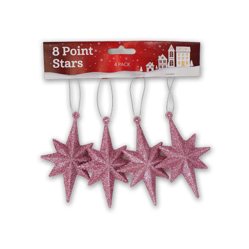 8 Point Stars Hanging Christmas Decorations 4 Pack Christmas Decorations FabFinds Pink  