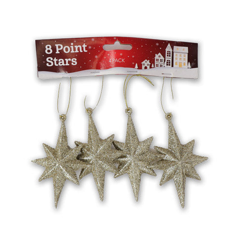 8 Point Stars Hanging Christmas Decorations 4 Pack Christmas Decorations FabFinds Gold  