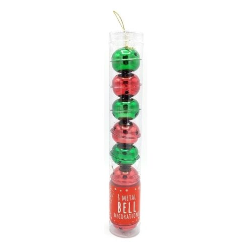 Christmas Metal Bell Tree Decorations 8 Pk Assorted Colours Christmas Baubles, Ornaments & Tinsel FabFinds Green/Red  