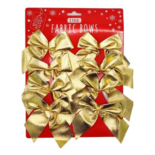 Festive Fabric Bows 8 Pack Assorted Colours Christmas Tags & Bows FabFinds Gold  