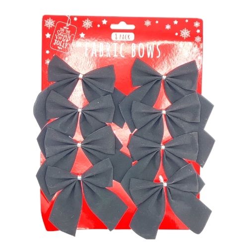 Festive Fabric Bows 8 Pack Assorted Colours Christmas Tags & Bows FabFinds Black  