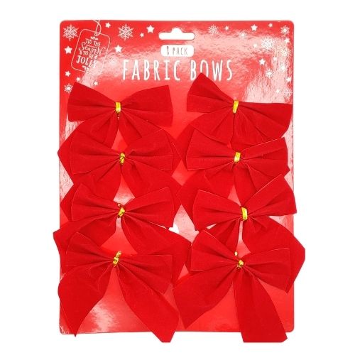 Festive Fabric Bows 8 Pack Assorted Colours Christmas Tags & Bows FabFinds Red  