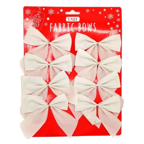 Festive Fabric Bows 8 Pack Assorted Colours Christmas Tags & Bows FabFinds White  