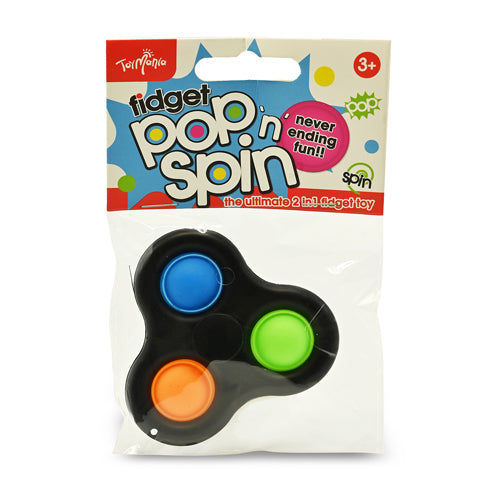 Fidget Pop 'n' Spin 2in1 3 Pops Fidget Toy Assorted Colours Toys FabFinds Black Spinner Blue/Orange/Green  