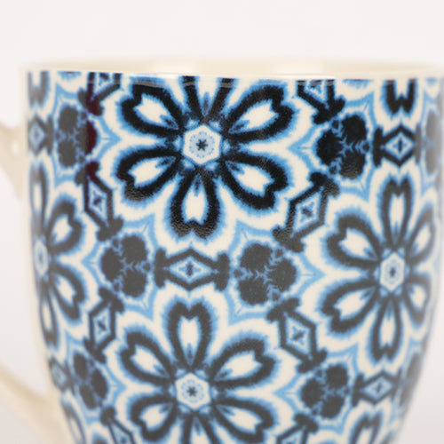 Navy and Blue Floral Patterned Mug Mugs FabFinds   