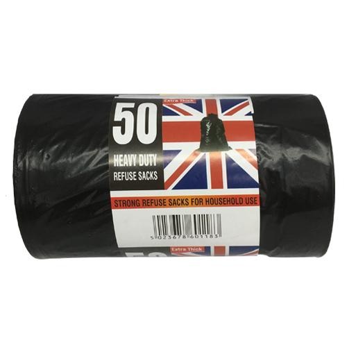 Extra Thick Heavy-Duty Refuse Sacks Pack Of 50 Bin Cleaners & Accessories Polyhub   