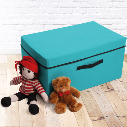 Foldable Canvas Storage Box with Lid Kids Storage FabFinds Blue  