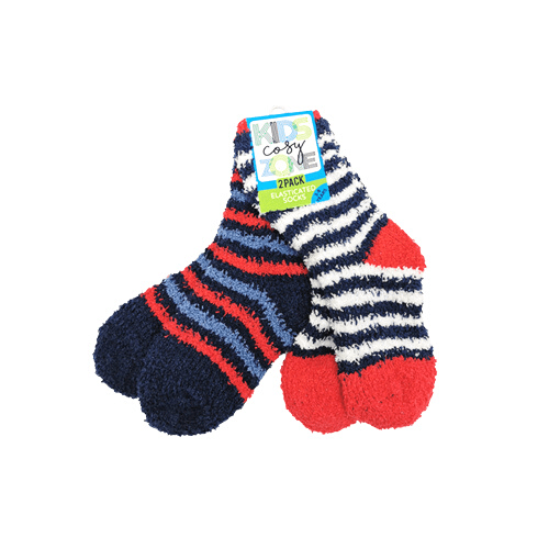 Boy's Cosy Snuggle Socks Blue, Red & White Twin Pack 3-8yrs Kids Snuggle Socks FabFinds   