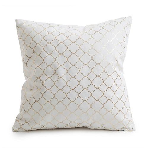 White & Gold Geometric Patterned Cushion Cushions FabFinds   