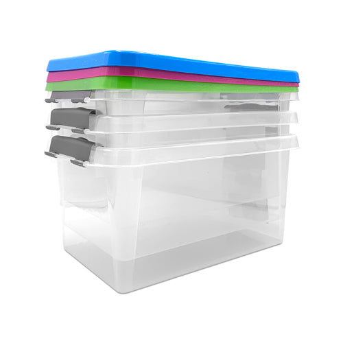8 Litre Plastic Storage Clip Box with Lid - Set of 3 Assorted Colours Storage Boxes FabFinds   