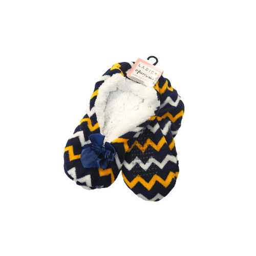 Ladies Cosy Toes Slippers Blue, Yellow and White Zigzag Slippers Love to Laze UK 3-4  
