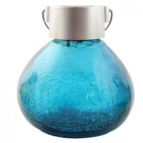 Crackle Glass Jar LED Solar Fairy Light Solar Lights FabFinds Blue  
