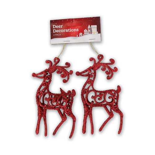 Deer Hanging Christmas Decorations 2 Pack Assorted Colours Christmas Decoration FabFinds Red  