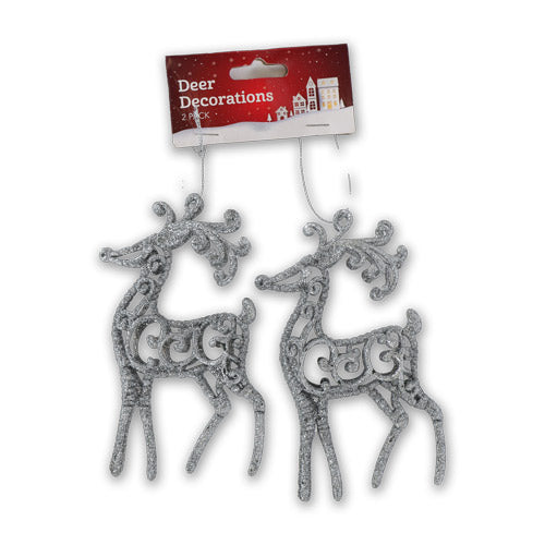 Deer Hanging Christmas Decorations 2 Pack Assorted Colours Christmas Decoration FabFinds Silver  
