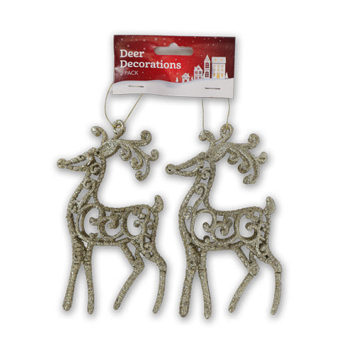 Deer Hanging Christmas Decorations 2 Pack Assorted Colours Christmas Decoration FabFinds Gold  