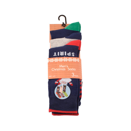 Men's Christmas Socks 3 Pk Size 6-11 Navy & Red Santa Socks FabFinds   