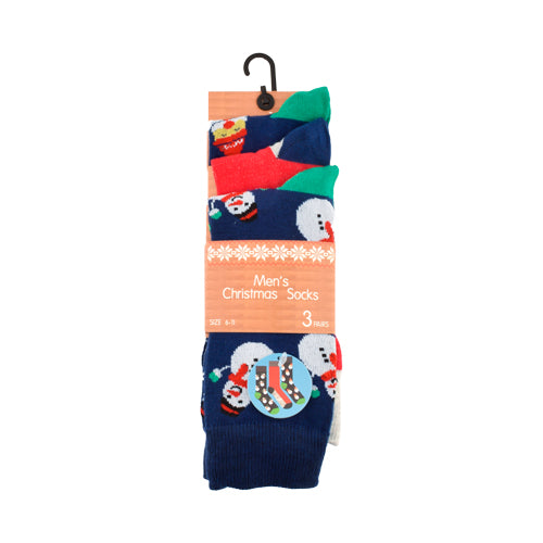Men's Christmas Socks 3 Pk Size 6-11 Navy & Green Snowman Socks FabFinds   