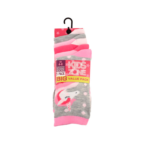 Kids Zone Pink Unicorn Elasticated Socks 5 Pk Assorted Sizes Socks FabFinds 4-6  