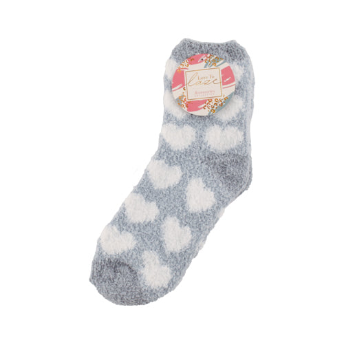 Love To Laze Grey & White Hearts Ladies Snuggle Socks One Size Socks & Snuggle Socks FabFinds   