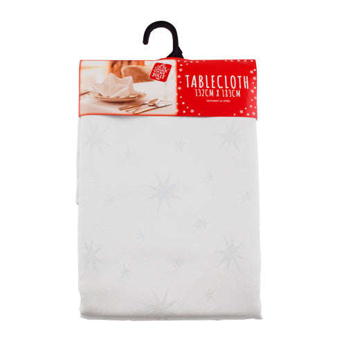 Festive Star Tablecloth 132cm x 183cm Christmas Tableware FabFinds White  