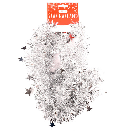 Christmas Star Garland Tinsel 2m Assorted Colours Christmas Baubles, Ornaments & Tinsel FabFinds Silver  