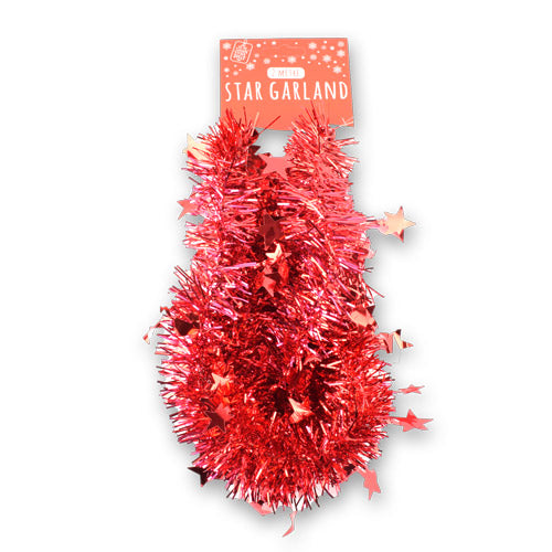 Christmas Star Garland Tinsel 2m Assorted Colours Christmas Baubles, Ornaments & Tinsel FabFinds Red  