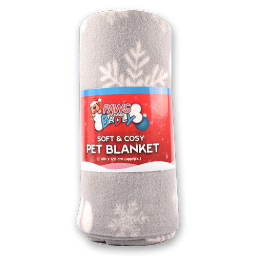 Paws Behavin' Badly Soft & Cosy Snowflake Pet Blanket 100cm x 120cm Petcare FabFinds Grey  