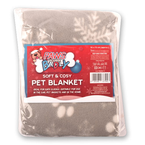 Paws Behavin' Badly Soft & Cosy Snowflake Blanket 70cm x 73cm Petcare FabFinds Grey  