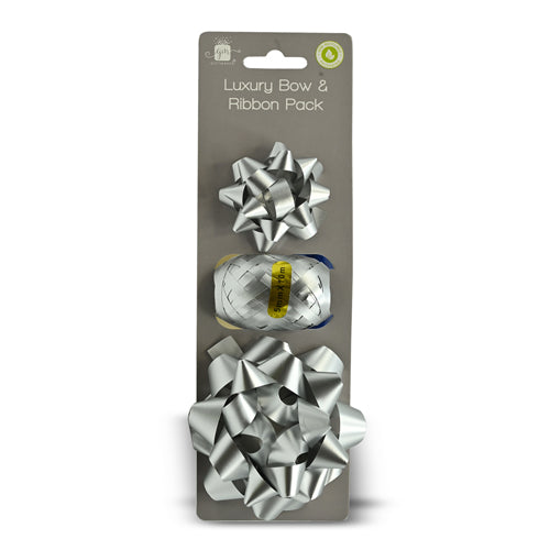 Christmas Luxury Bow & Ribbon Pack Assorted Colours christmas FabFinds Silver  