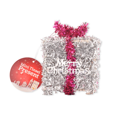 Mini Tinsel Present Christmas Decoration Assorted Colours Christmas Decoration FabFinds Silver & Pink  