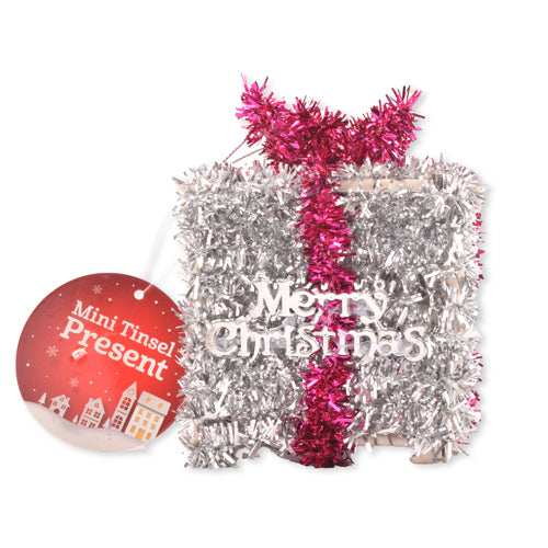 Mini Tinsel Present Christmas Decoration Assorted Colours Christmas Decoration FabFinds   