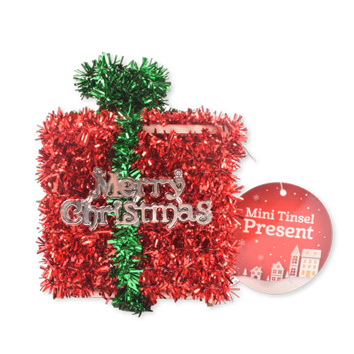 Mini Tinsel Present Christmas Decoration Assorted Colours Christmas Decoration FabFinds Red & Green  