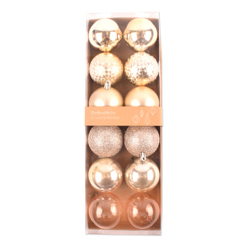 The Bauble Co. 12 Luxury Baubles 12 Pack Assorted Colours Christmas Baubles, Ornaments & Tinsel FabFinds Gold  