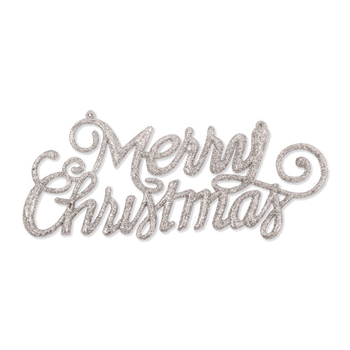 Glitter Merry Christmas Hanging Sign Assorted Colours Christmas Decorations Snow White Silver  