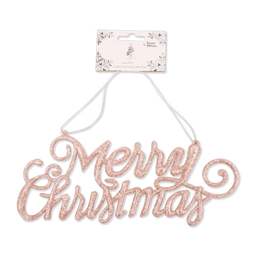 Glitter Merry Christmas Hanging Sign Assorted Colours Christmas Decorations Snow White Rose Gold  
