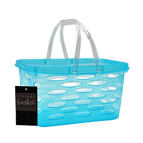 Plastic Storage Baskets With Handles Assorted Colours Storage Baskets FabFinds Blue  