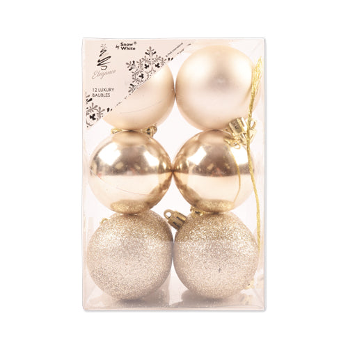 Gold Christmas Baubles 5cm 12 Pack Christmas Baubles, Ornaments & Tinsel Snow White   