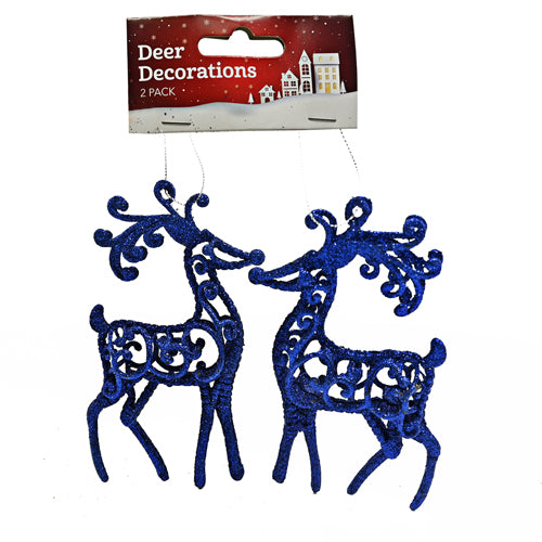 Glitter Reindeer Christmas Decoration 2 Pk Christmas Baubles, Ornaments & Tinsel FabFinds   