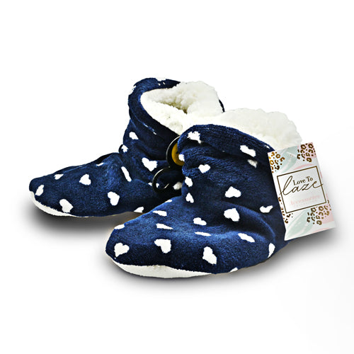 Navy Heart Print Cosy Short Boots Assorted Sizes Slippers Love to Laze 3-4  