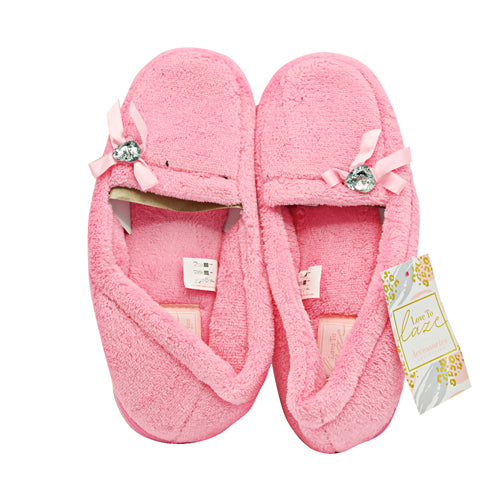 Womens's Pink Diamonte Bow Slippers Assorted Colours Sizes Slippers Love to Laze Pink 3/4  