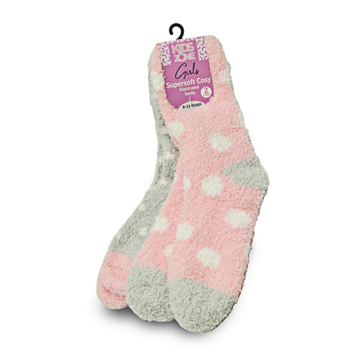 Grey and Pink Spots Girls Cosy Socks 2 Pack Kids Snuggle Socks FabFinds   