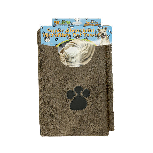 Super Absorbent Microfibre Pet Towel Assorted Colours 100cm x 60cm Petcare Pet Living Brown  