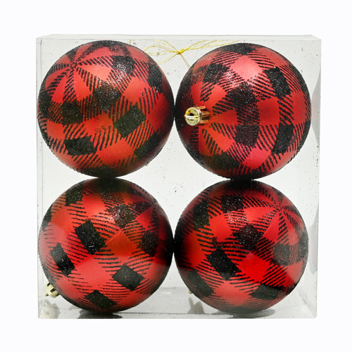 Checkered Red and Black Baubles 4 Pk Christmas Baubles, Ornaments & Tinsel FabFinds   