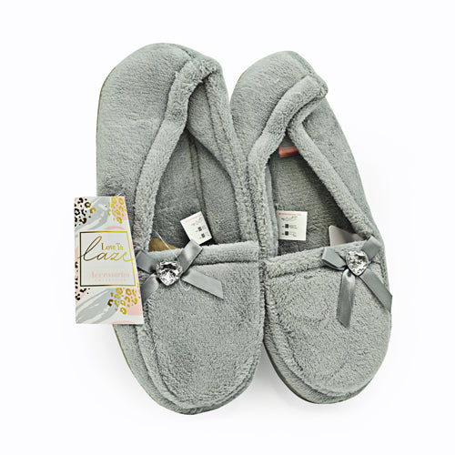Womens's Pink Diamonte Bow Slippers Assorted Colours Sizes Slippers Love to Laze Grey 3/4  