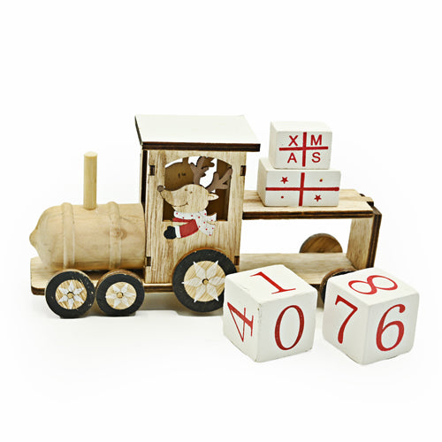 Christmas Wooden Train Advent Calendar with Reindeer Driver Christmas Decoration The Satchville Gift Company   